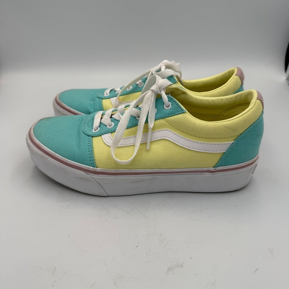 Vans Ward Low Top Colorblock Teal Yellow Pink Canvas Sneakers Womens Size 5